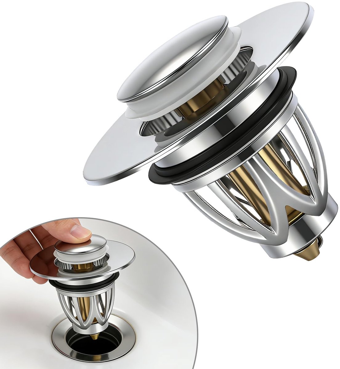 Dailygoods- Afvoerstop Pop-up - Wastafelstop - Afvoerplug - Gootsteenstop - Badstop - Koperen kern
