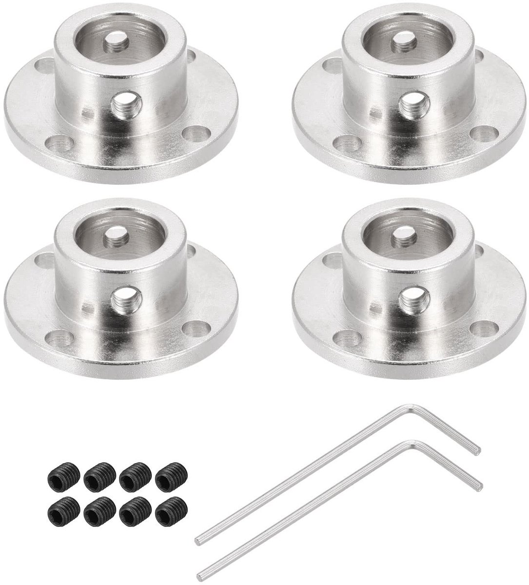 Dailygoods- Flenskoppelingsstekker - 12 mm - 4 Stuks - Motorkoppeling - Inclusief 8 Stuks Schroef M2 - Geschikt voor Doe-Het-Zelf Stappenmotoren - Motor Koppeling