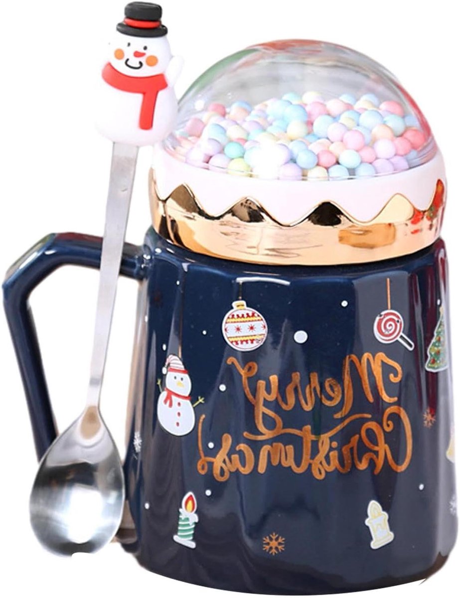 Kerst mokken set - Koffiemokken met deksel - Warme dranken drinken - Kerst thema mokken - 600 ml - Wit