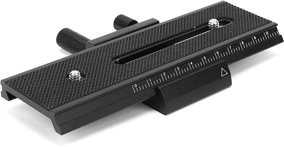 Dailygoods- Glijrail 11 cm - 2-weg Macrofocus - Universele Beugel - Schroeven - Close-up - Hoogwaardige Legering - Nauwkeurige Instelling - Camera Slider