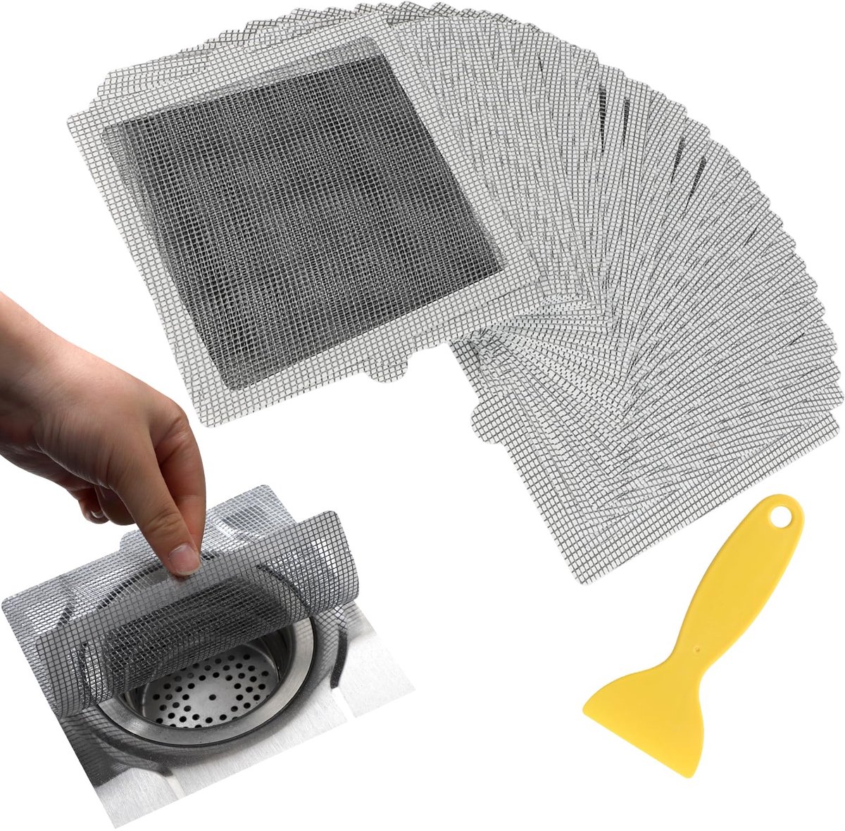 carmdering - Zelfklevende Haarvanger - Afvoerbeschermer - Wegwerp Mesh Mat - Snelle Installatie Zonder Gereedschap - Voorkomt Verstoppingen - Flexibel Glasvezel-Mesh - Hygiënisch Eenmalig Gebruik - Geschikt Voor Douche En Badkuip - 40 Stuks