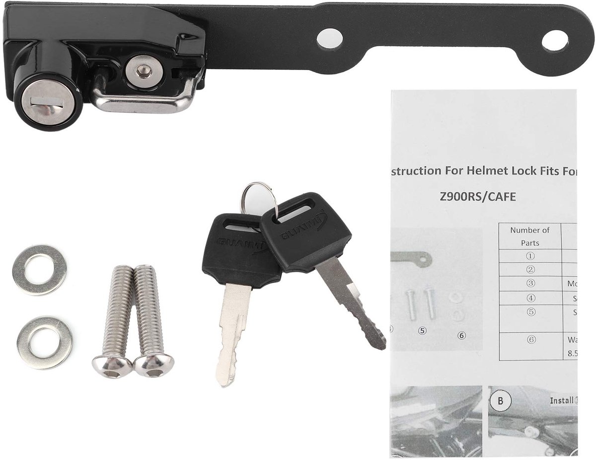 Dailygoods- Motorhelmvergrendeling Antidiefstal - Aluminium Legering - Dubbel Sleutelsysteem - Geschikt voor Z900RS/Cafe - Compact en Lichtgewicht - 18,5x4,3 Cm - Helmslot