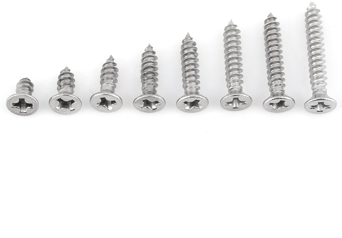 Dailygoods- Kruiskopbouten 200 Stuks - Roestvrij Staal 304 - Verzonken Kop - Diverse Lengtes - Voor Houten Meubels - Bestand Tegen Corrosie - Schroeven