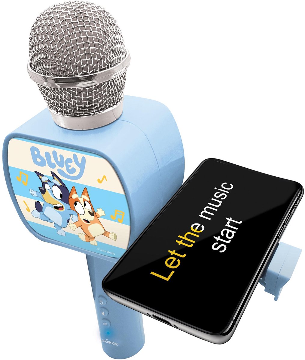 Bluey Draadloze Microfoon met luidspreker, stemvervormer, uitschuifbare telefoonhouder en Bluetooth-optie