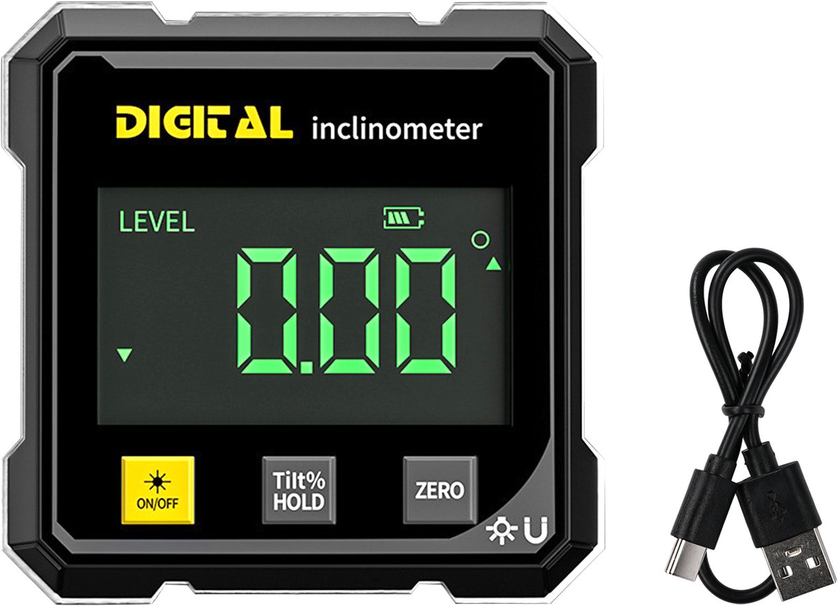 Digitale Hoekmeter - Magnetische Waterpas 360° - LCD Scherm digitale waterpas - Digitale Hellingmeter - Meetgereedschap voor Auto, Timmerwerk, Bouw & Metselwerk