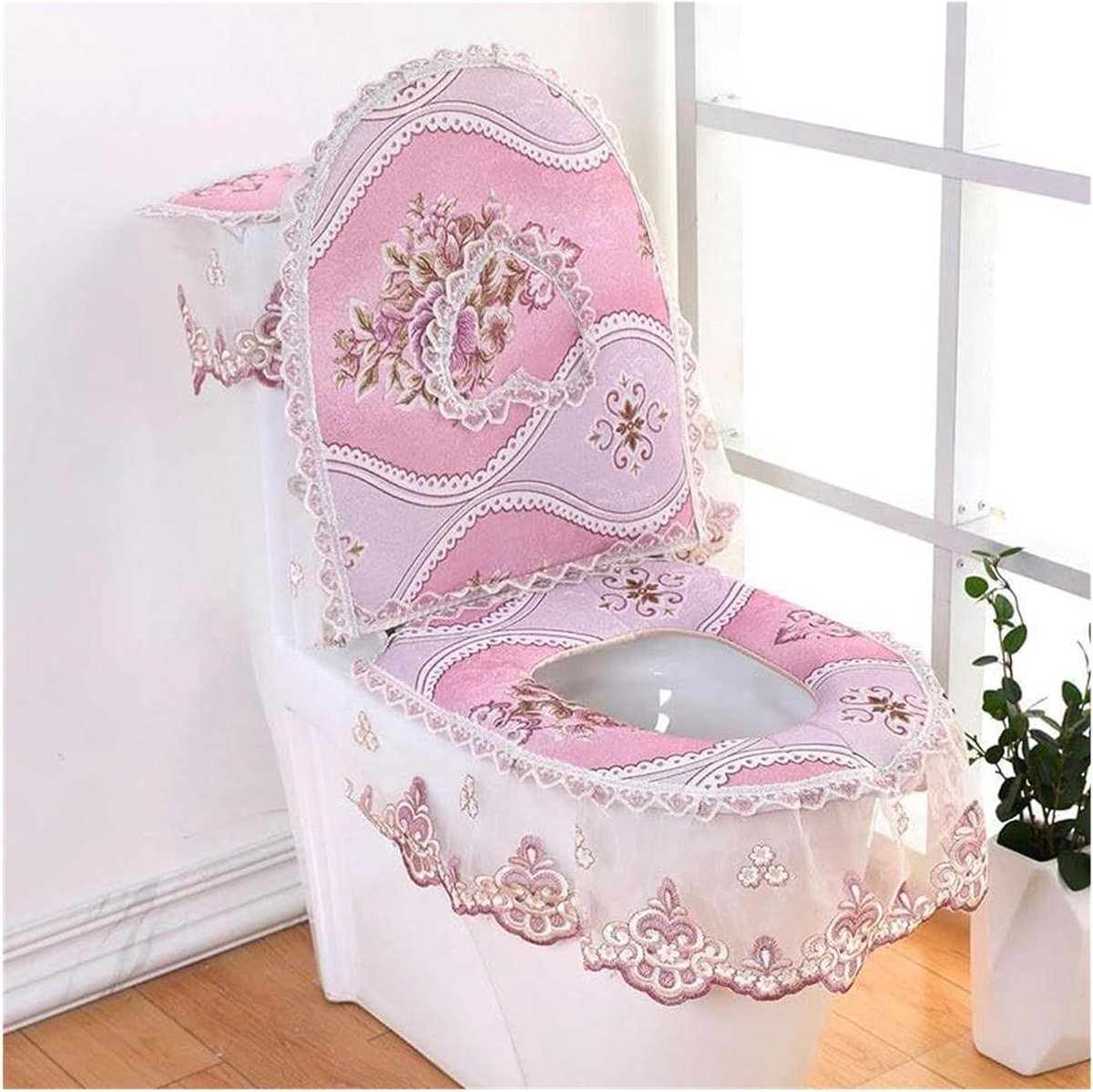 Toiletzitting set - Toiletbril kussen - Badkamer decoratie - Wasbaar en herbruikbaar - 3 stuks - Roze