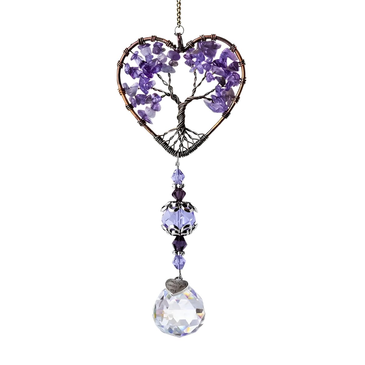 Goodli Suncatcher Kristal Hanger - Zonnevanger Raamdecoratie met Prisma en Amethist-tinten - 33 cm - Paars en Transparant Edelstenen Suncatcher Kristal Hanger