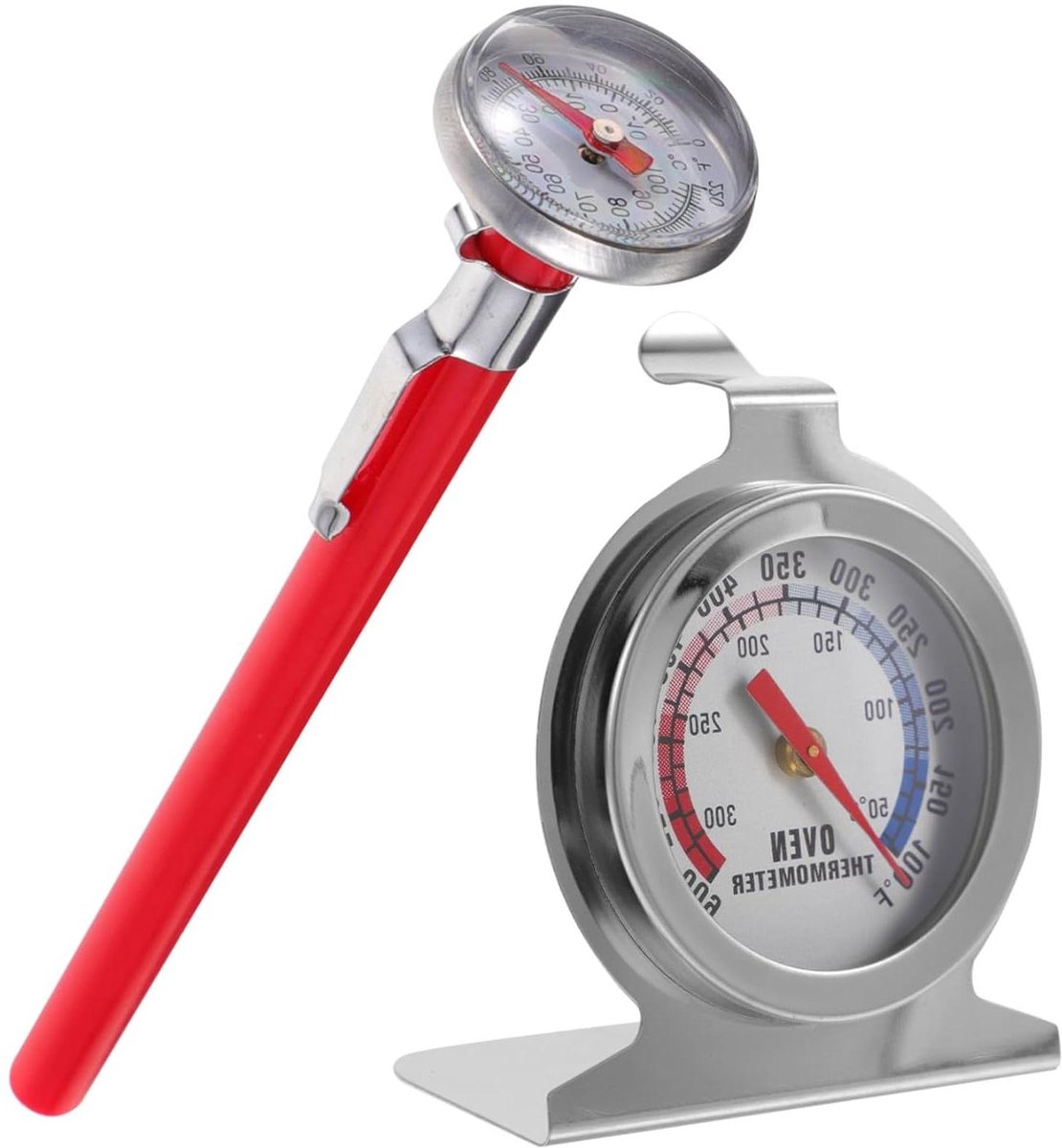 Keukenthermometer 2 Stuks - Temperatuurmeter Oven Barbecue - Nauwkeurig Koken - Roestvrij Staal Glas - 14 Centimeter - Diverse kleuren