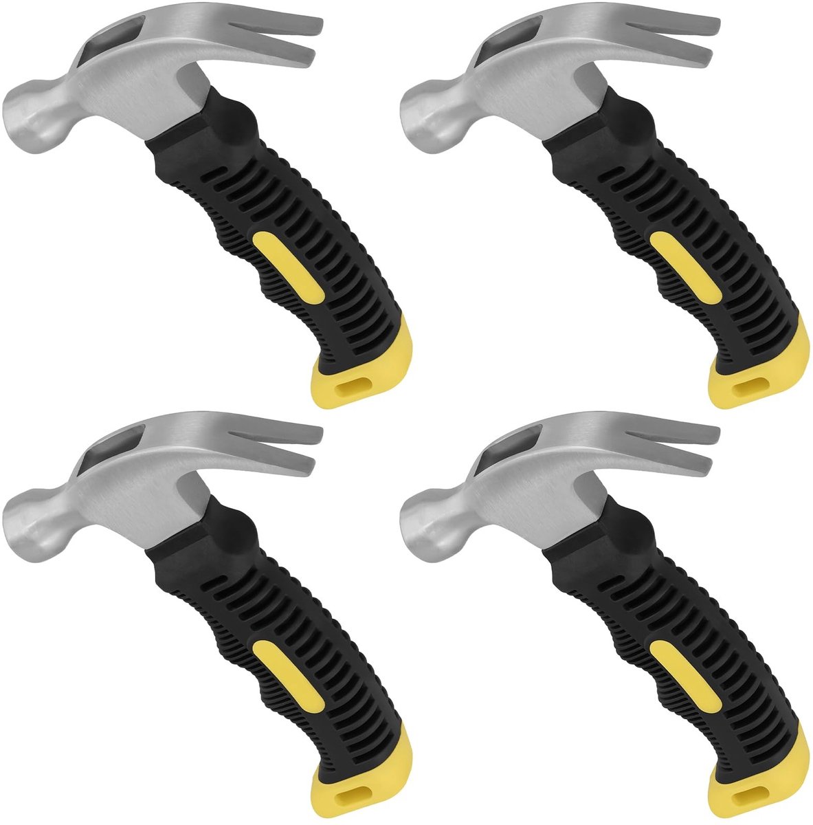 Dailygoods- Mini Hamer 4 Stuks - Klauwhamer 8 oz - Koolstofstaal - Antislip Handvat - 16,5 cm - Dubbele Slagkoppen