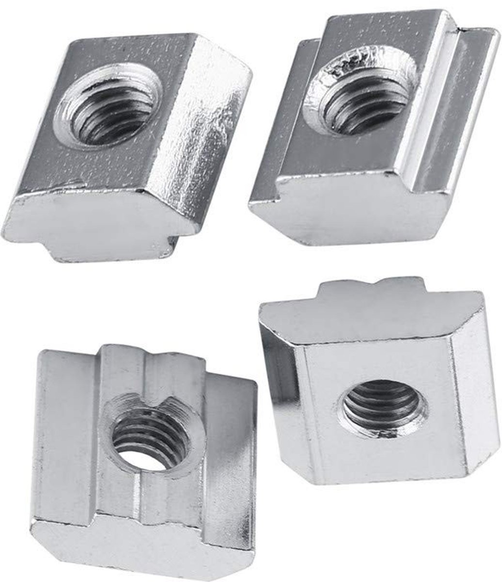 Dailygoods- T-moer 100 Stuks - Hamerkopmoer - Vernikkeld Koolstofstaal - M4/M5 - Voor Aluminium Profiel - Houtbewerking - Bevestigingsmoer