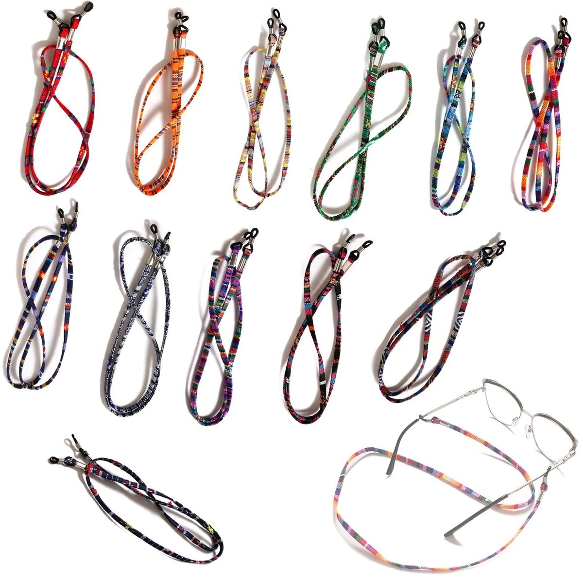 Dailygoods- Brillenband 5mm Breed - Duurzaam Stof - 12 Stuks - Unisex - Veiligheid Houder - Comfortabel Draaggevoel - Brilkoord