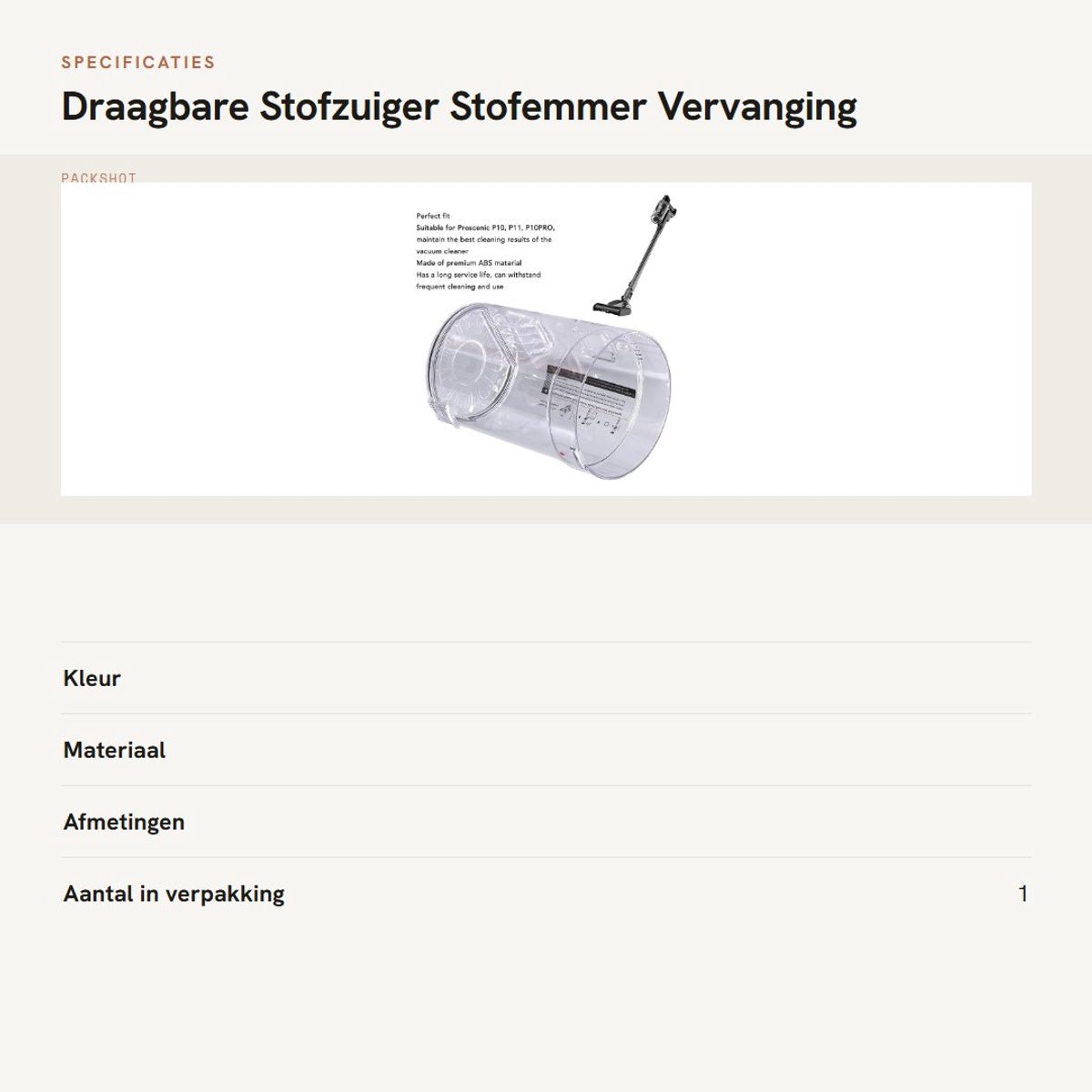 Allecto - Draagbare Stofzuiger Stofemmer - Vervanging voor Proscenic