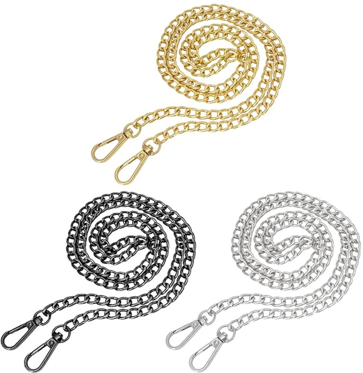 Dailygoods- Handtas Ketting 120 cm - Metalen Schouderband - Vervangingsketting - DIY Ketting - Draagriem - Set van 3 - Tasband