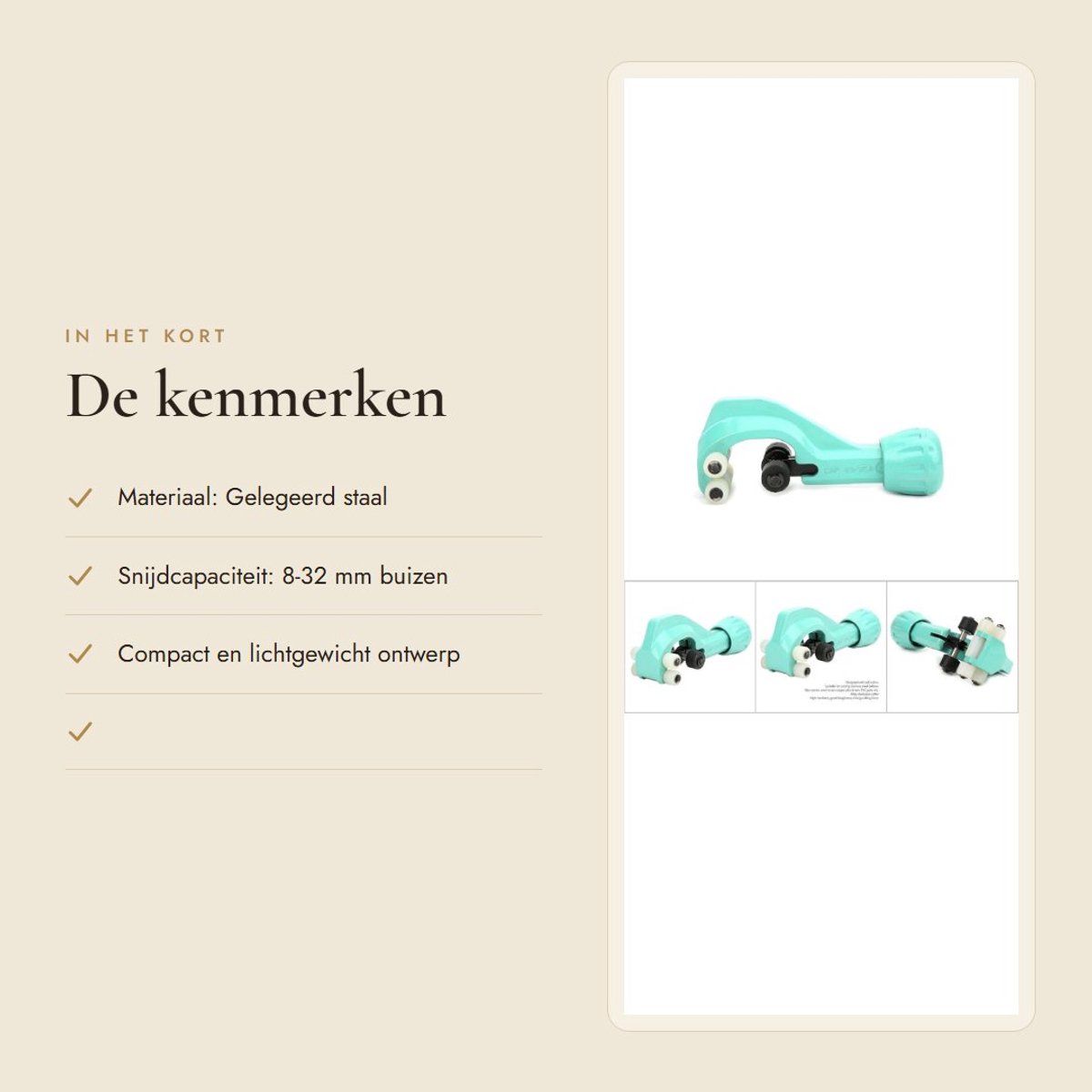 Dailygoods- Pijpsnijder Gelegeerd Staal - Loodgietersreparatie - Roestvrij Staal - Buizen Snijden 8-32mm - Handgereedschap - Compact 137mm - Buizensnijder thumbnail 3