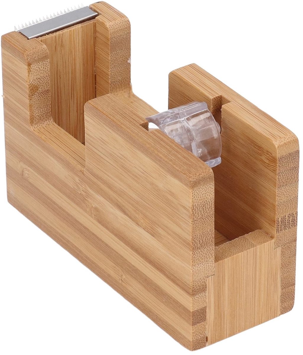 Tapesnijderhouder Hout - Rolbasis Bureau - Kantoor Organisatie - Draagbaar Ontwerp - 12x7.5x4.5 cm - Houtkleur