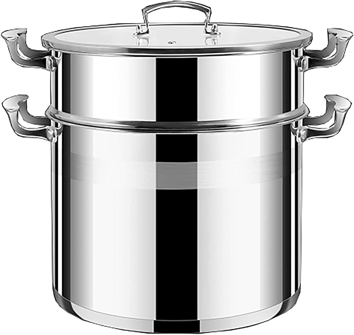Stoompan Roestvrij Staal - Hoge Soeppan - Gezond Koken - Energiebesparend Dubbel Gebruik - 26 Cm - Zilver