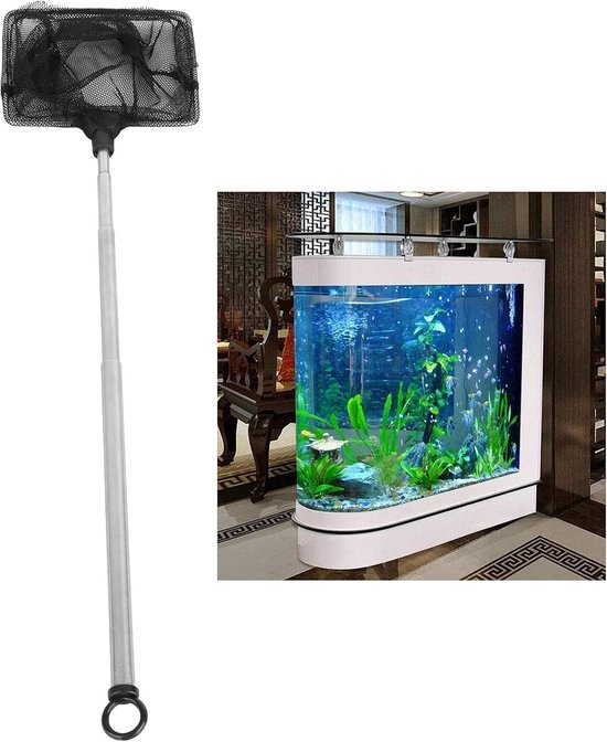 Schepnet Vierkant - Visnet Garnalennet - Aquarium Onderhoud - Verstelbare Telescopische Steel - 16 Cm Tot 44 Cm - Zwart — afbeelding 5
