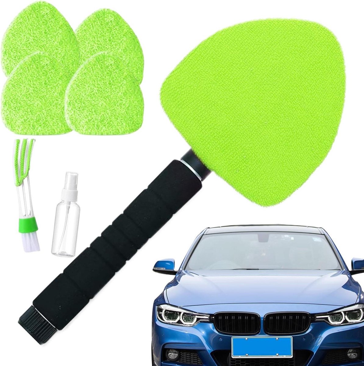 Ruiten Reiniger - Glasbewassing Tool - Auto Interieur Reinigen - Uitschuifbare Steel - 41-57 cm - Groen
