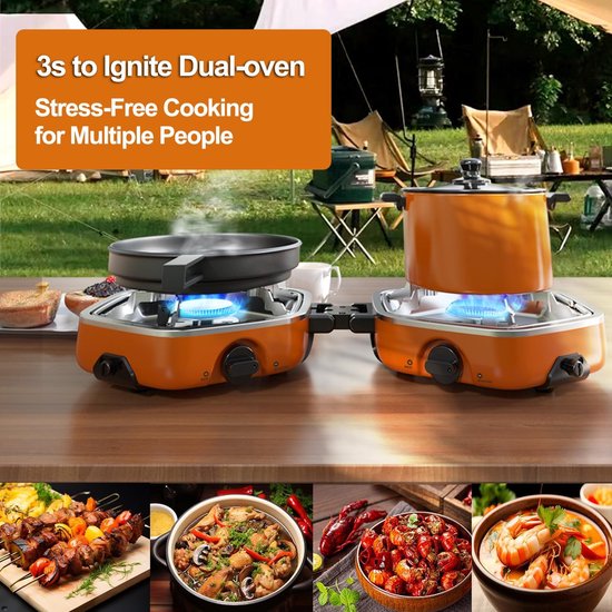 Draagbaar Gasfornuis - Outdoor Kooktoestel - Koken in de natuur - Dubbele Brander - 17000 BTU - Oranje — afbeelding 4
