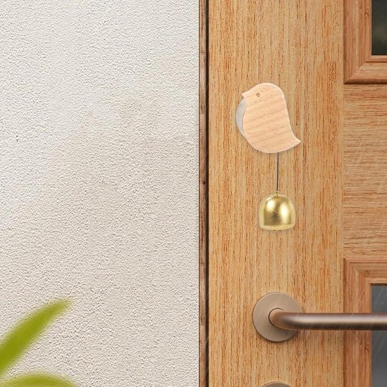 Houten Deurbel - Windspel Klok - Entree Verfraaien - Magnetische Montage - 10.8 x 8.3 cm - Houtkleur Goud — afbeelding 3