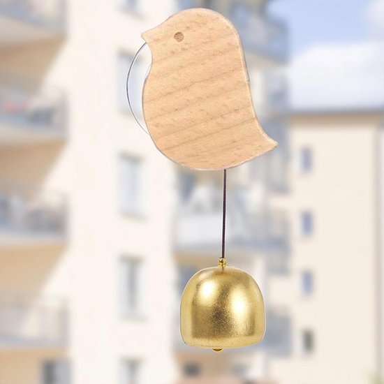 Houten Deurbel - Windspel Klok - Entree Verfraaien - Magnetische Montage - 10.8 x 8.3 cm - Houtkleur Goud — afbeelding 4