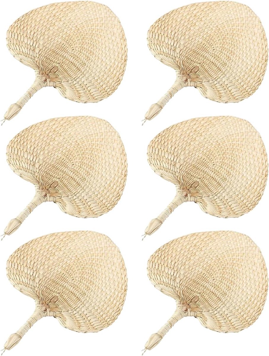 Raffia Handventilator - Geweven Palmblad - Koelte Brengen - Ambachtelijk Gemaakt - 6 Stuks - Natuurlijk