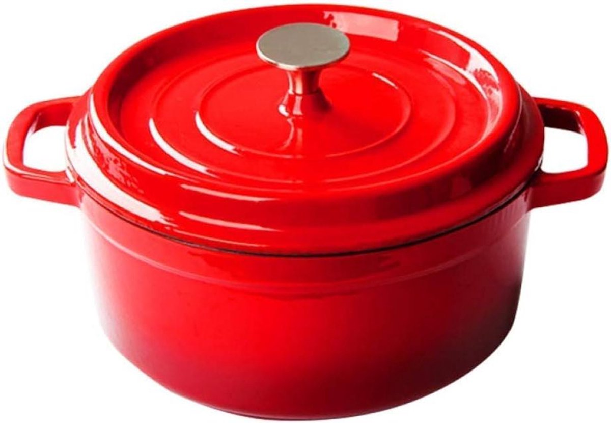 Gietijzeren Braadpan - Soeppan Emaille - Langzaam Garen - Ovenbestendig Deksel - 24 cm - Rood