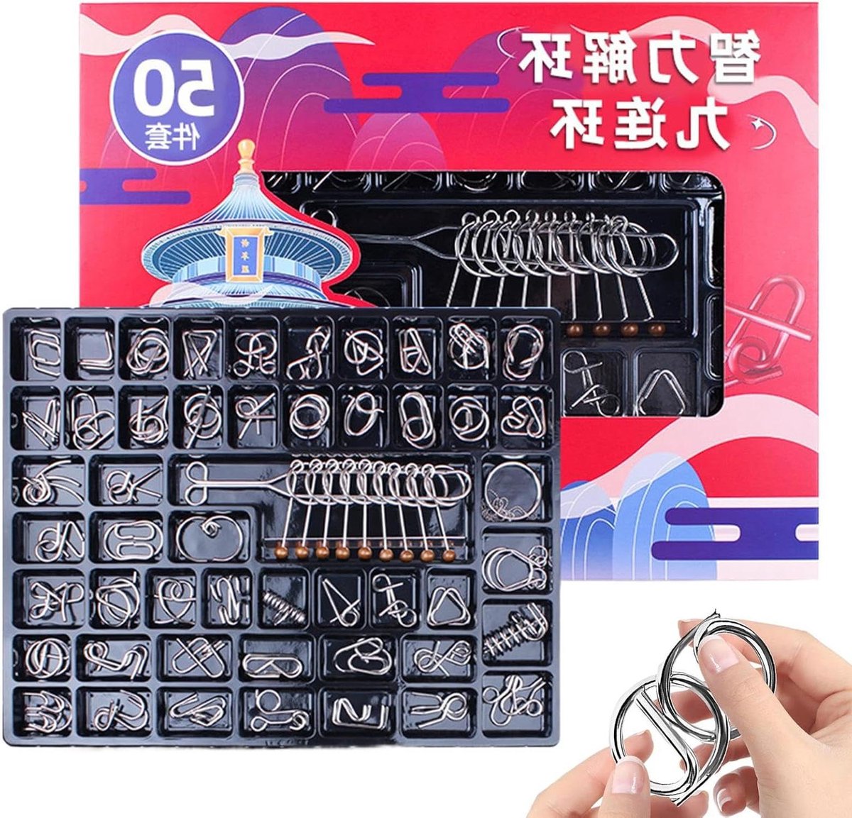 Metalen Puzzelspel - Denkspel Set - Hersenen Trainen - 50 Ontwarbare Puzzels - 41 x 31 cm - Uniek