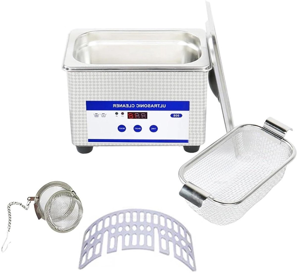 Ultrasoon Reiniger - Sieraden Reiniger - Dieptereiniging Voorwerpen - Krachtige 40kHz Omvormer - 0.8L Inhoud - Zilver