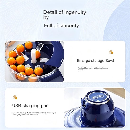 Elektrische Schilmachine - Automatische Keukenhulp - Snel Fruit Pellen - Draadloos Oplaadbaar - 20x20x18cm - Niet gespecificeerd — afbeelding 5