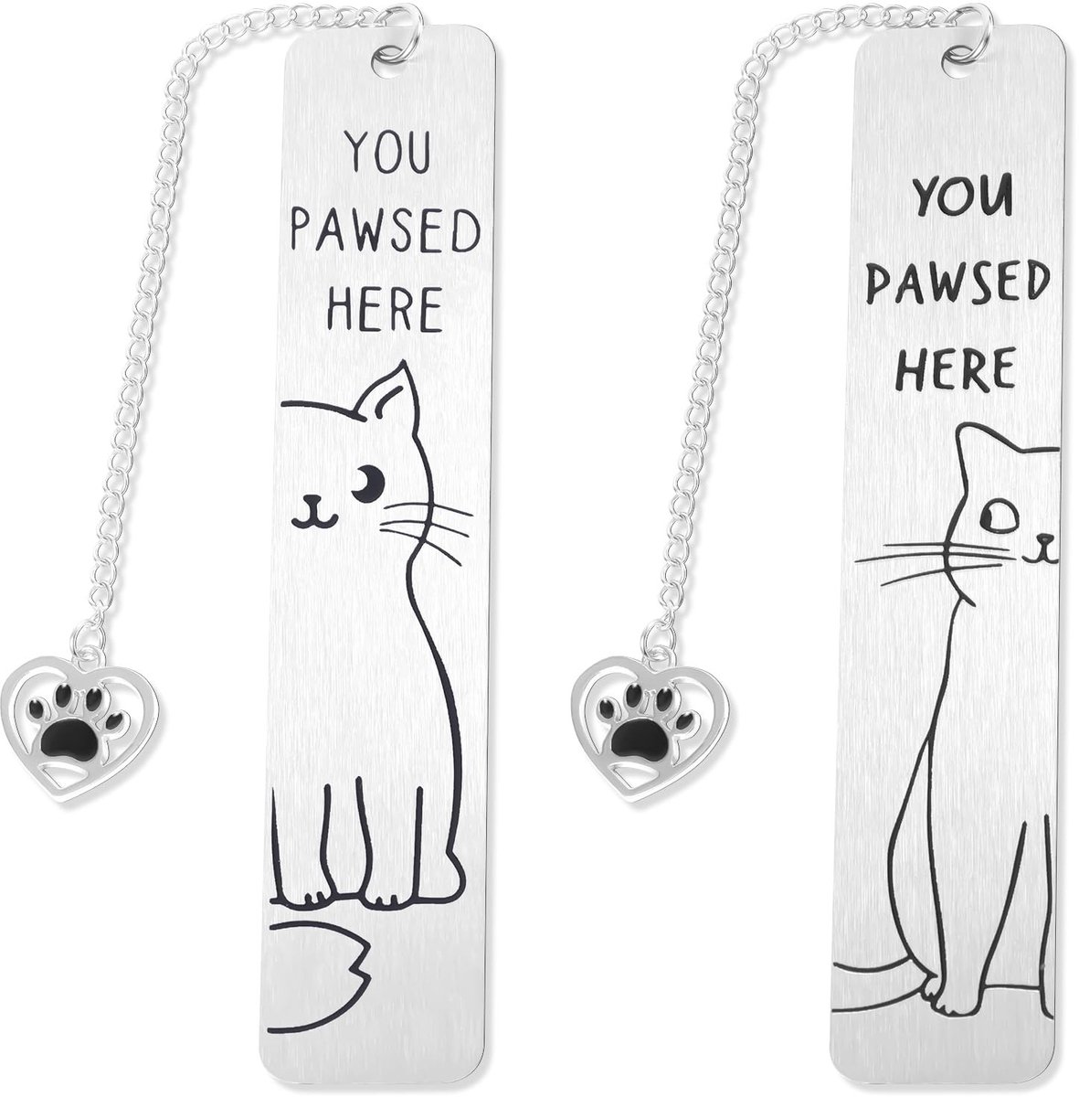 Dailygoods- Bladwijzer Roestvrij Staal - Kattenbladwijzer - Boekenlegger - Cadeaus voor Lezers - 2 Stuks - 13 x 2,5 cm - Boekmarker
