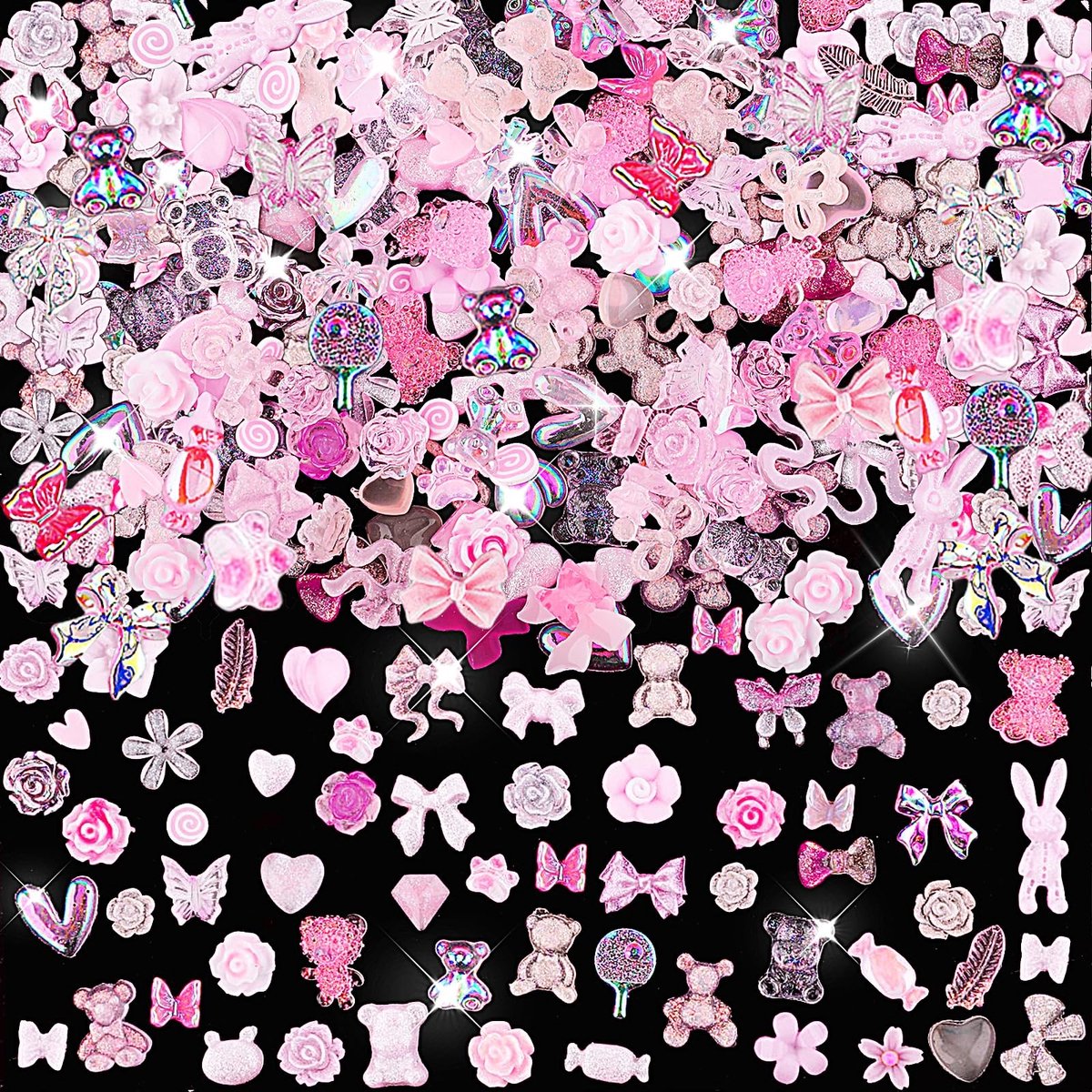 Dailygoods- Nagel Charms 300 Stuks - 3D Roze Mix - Vlinder/Boog/Bloem - DIY Nagel Kunst - Hars Accessoires - Gemengde Maten - Nageldecoratie