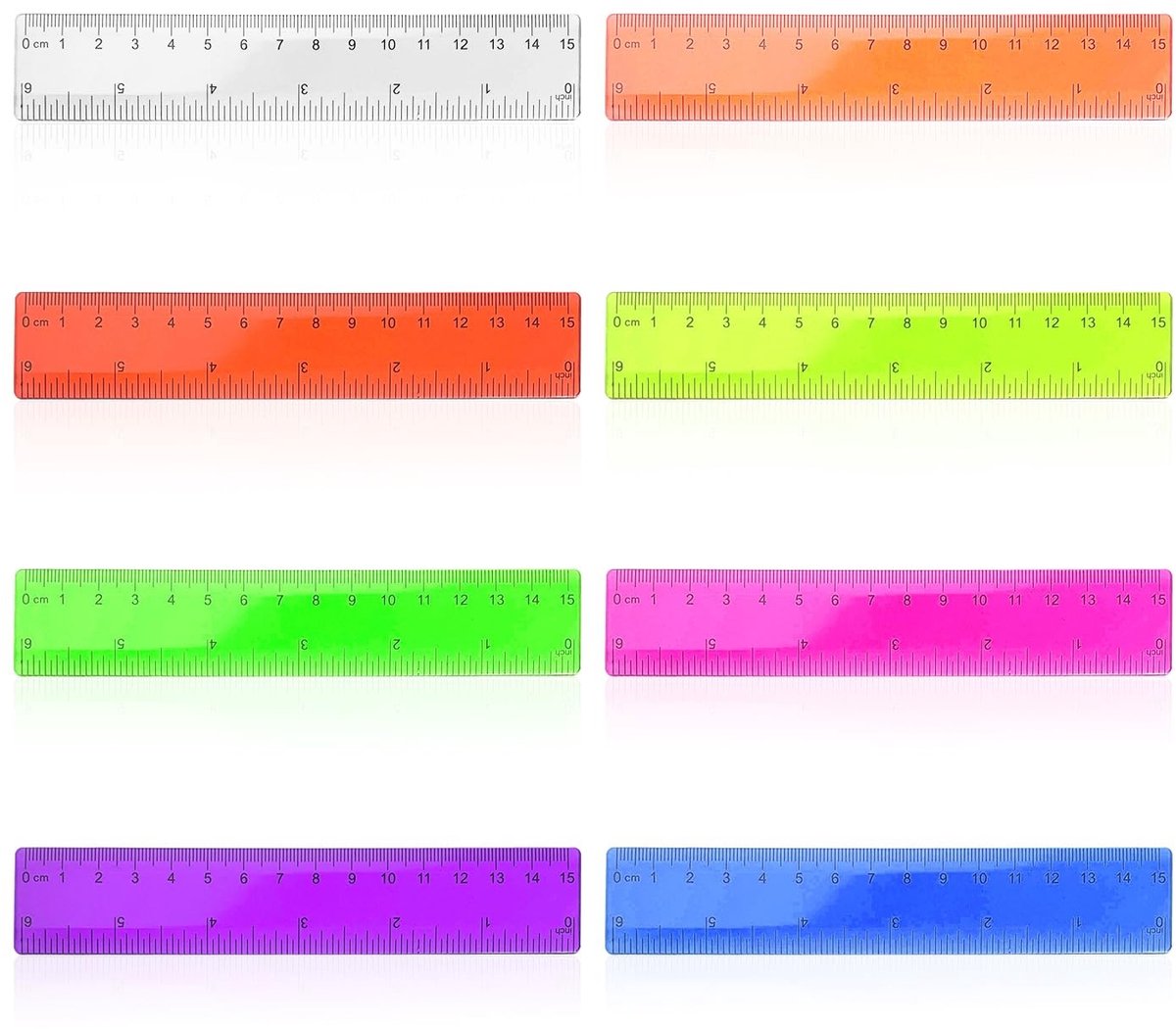 Dailygoods- Linialen Set 8 Stuks - Transparant Plastic - Kleurvol Ontwerp - Basisschool - Tekenen Tools - Duurzaam en Lichtgewicht - Meetlat