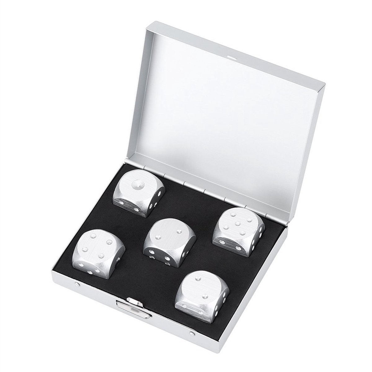 Dailygoods- Kubusbox Set van 5 Stuks - Aluminiumlegering - Tafelspel - Poker - Cadeau voor Mannen - Luxe Kleur en Vakmanschap - Dobbelstenen