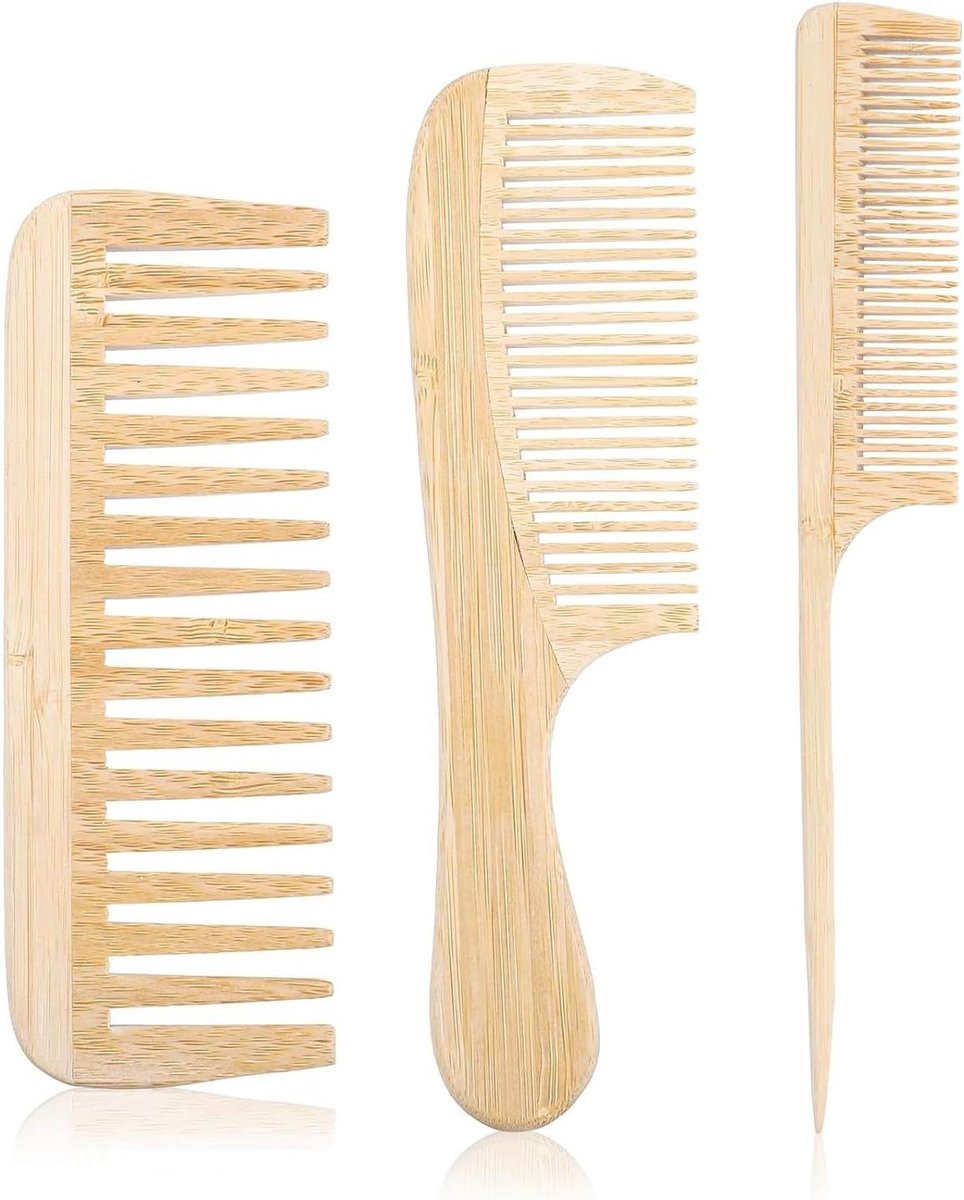 Bamboe Kammen Set - Houten Haarkam - Haarverzorging - Antistatisch - 3 stuks - Geel