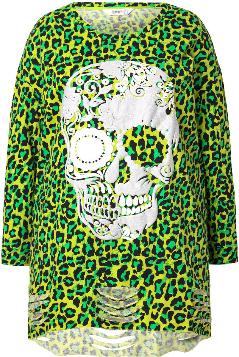 Angel of Style - Dames - Sweatshirt loose fit gekleurd luipaard doodshoofd - Limoengroen - Maat 42