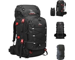 Mauritania® - Sac à dos 2-en-1 70L-100L - Sac à dos de trekking extensible - Sac à dos de randonnée - Sac à dos de jour amovible - Cadre en aluminium - Housse de pluie - Ventilation dorsale - Ceinture de hanche - Sac à dos de marche - Outdoor - Noir