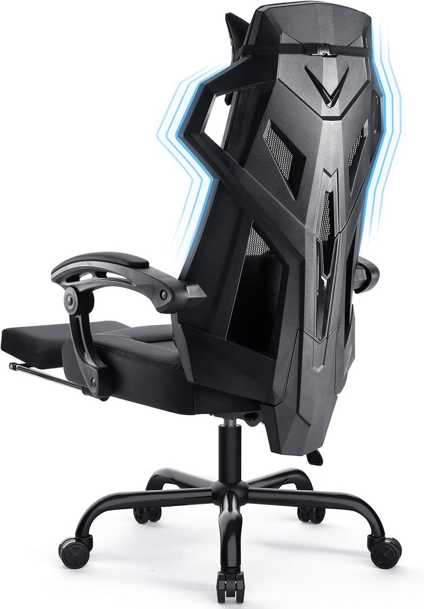 Ergonomische bureaustoel - Draaistoel comfort - Langdurig werken - Verstelbare lendensteun - 52 x 65 x 135 cm - Zwart