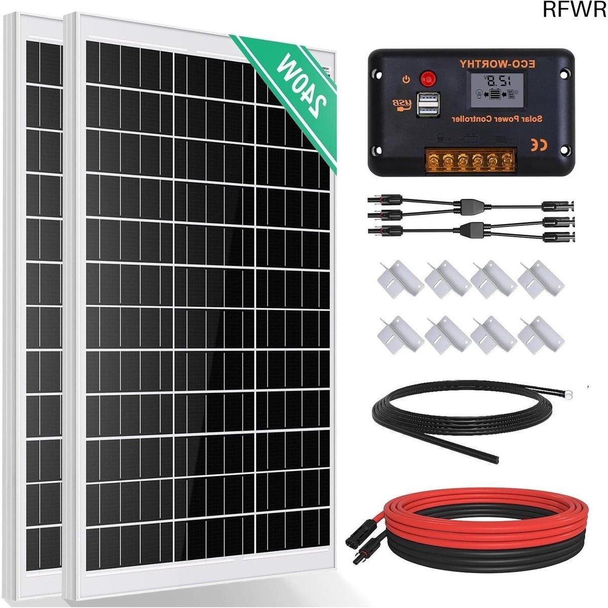 Zonnepaneel Kit - Energie Systeem - Off-grid Stroom - Hoge Cel Efficiëntie - 240 Watt - Zwart