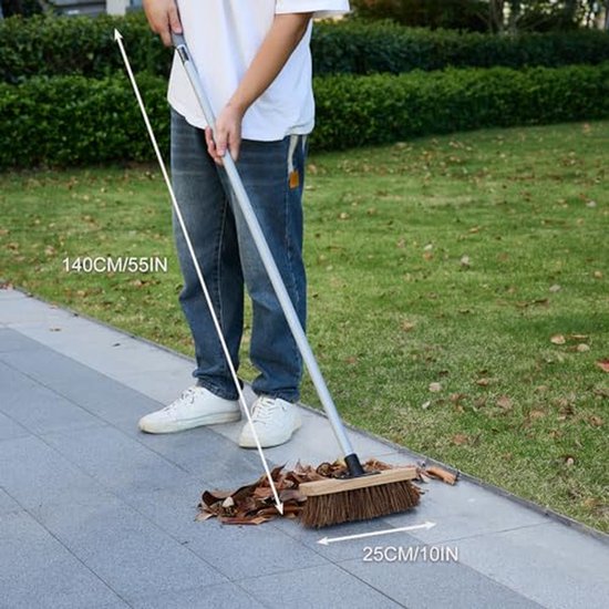 Straatbezem Lange Steel - Hofbezem Tuinbezem - Buiten Schoonmaken - Stijve Natuurlijke Haren - 25cm Breed 140cm Steel - Grijs — afbeelding 4