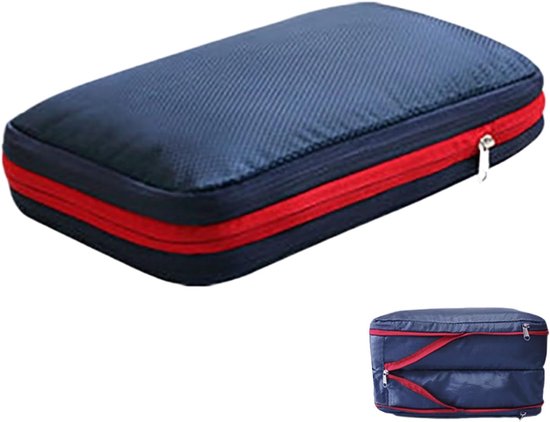 Reis Koffer Compressie Zakken - Kleding Organizer - Ruimte Besparen - Dubbele Opbergvakken - 37.5 x 27.5 cm - Donkerblauw — afbeelding 5