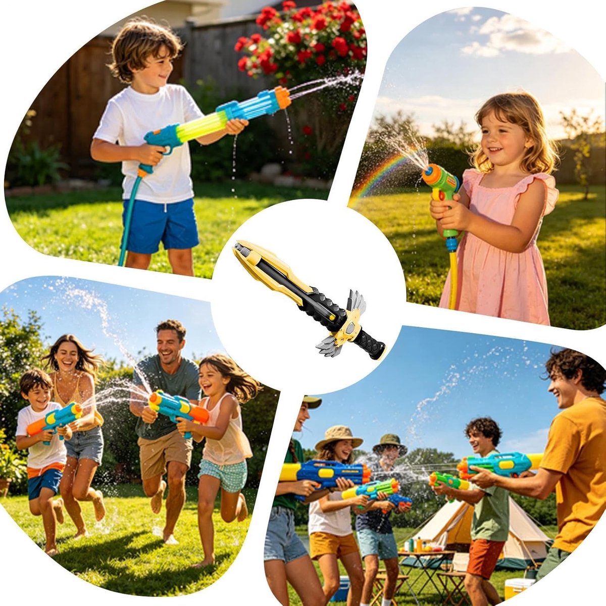 Waterspuiter Uittrekbaar - Waterkanon Kinderen - Zomer Pret - Vijf Gat Systeem - 43 cm Lengte - Goud – foto 4