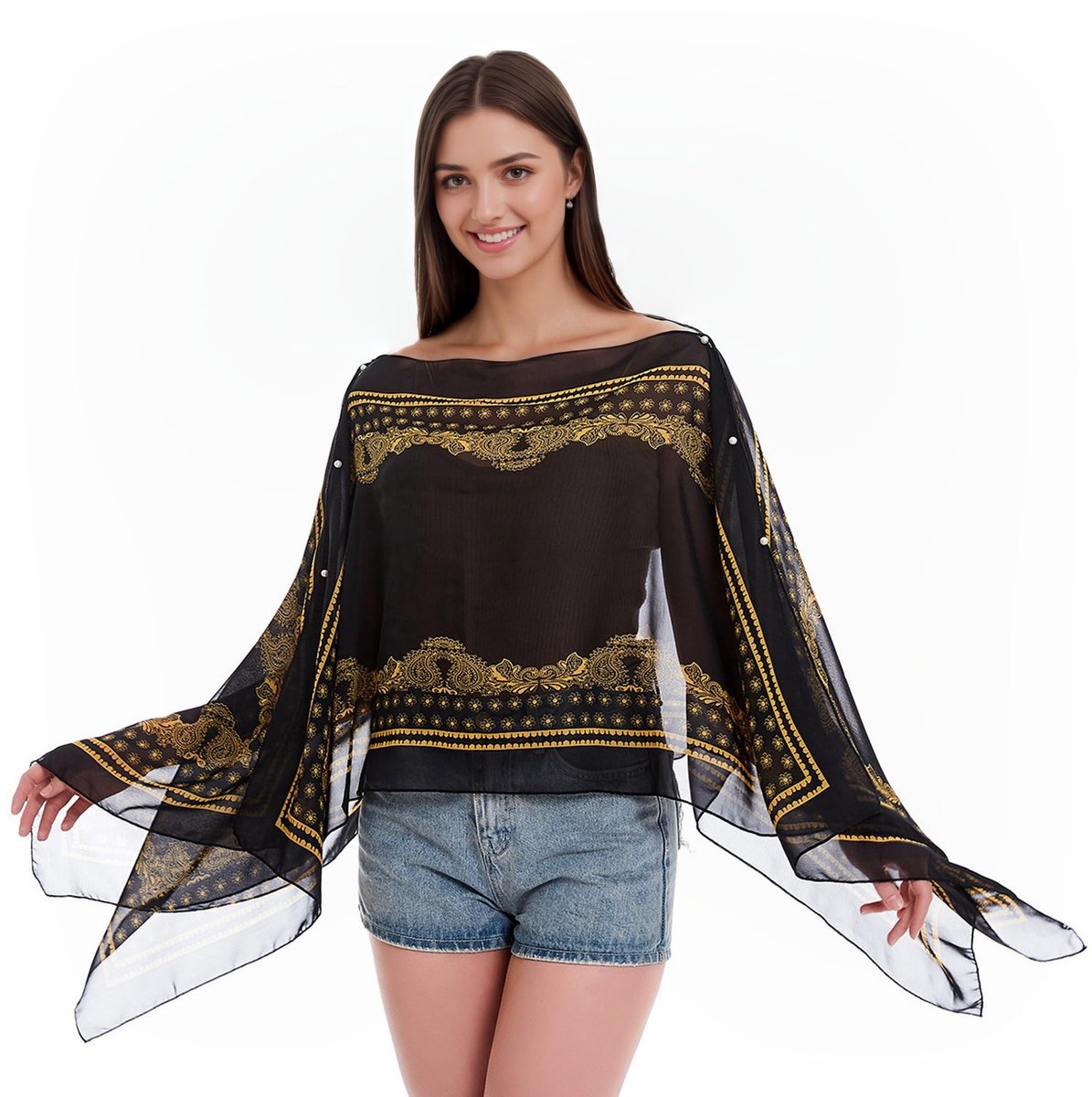 Dailygoods- Sjaal Elegante Chiffon - Stola met Parelgesp - Ademend en Verkoelend - Ideaal voor Bruiden - Bescherming tegen UV-stralen - Veelzijdig Ontwerp - Chiffondoek