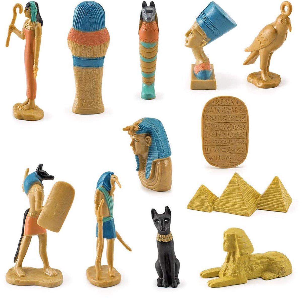 Dailygoods- Beeldjes Set van 12 - Oude Egypte - PVC Miniatuurbeelden - Ornamenten voor Binnen - Decoratie - Realistische Afwerking