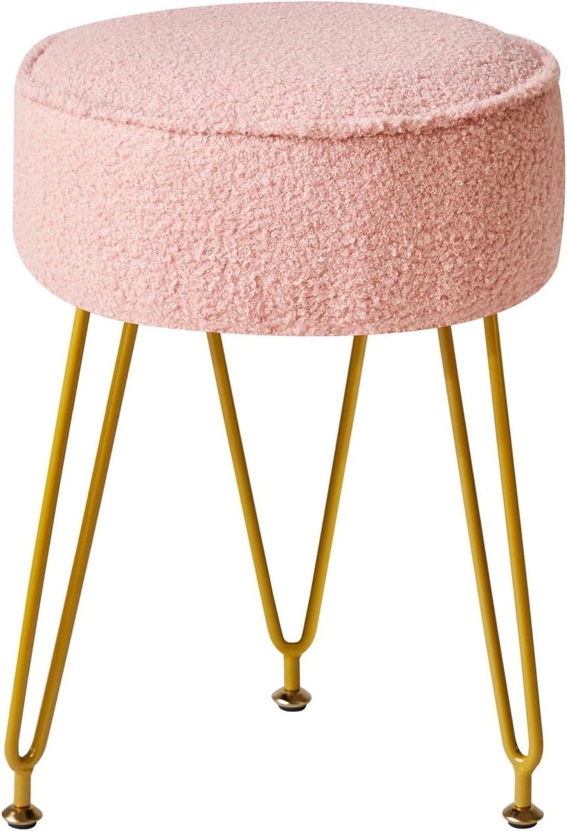Fluwelen Voetenbank - Make-up Krukje - Comfortabel Zitten - Verstelbare Poten - 32 x 44 cm - Roze