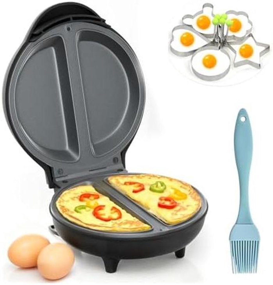 Elektrische Omeletmaker - Pannenkoekenmaker Crêpesmaker - Ontbijt Bereiden - Dubbele Kookzones - 850W - Zwart