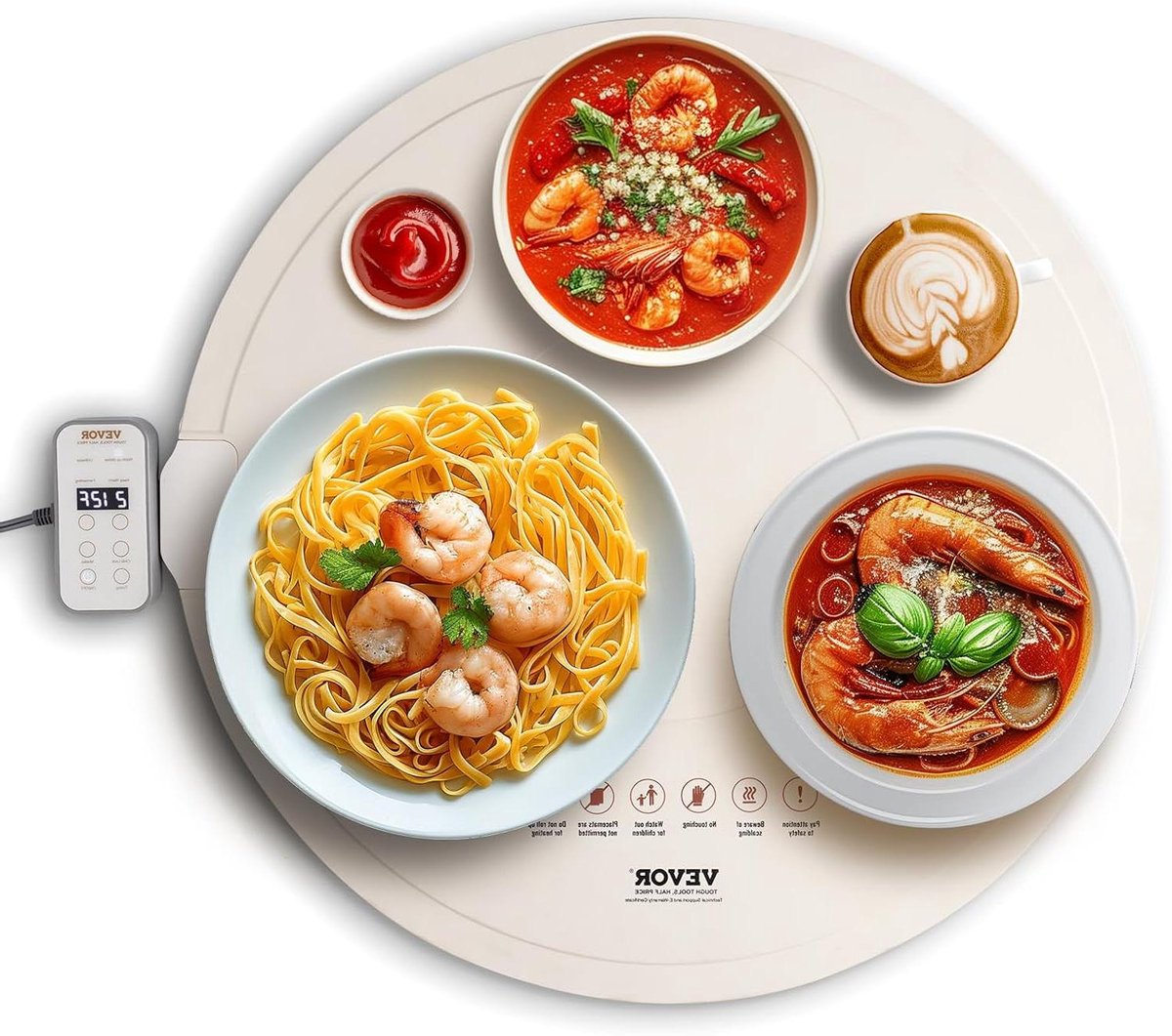 Elektrische Verwarmingsbak - Voedselwarmer Buffet - Eten Warm Houden - Oprolbaar Siliconen Ontwerp - 60 cm Diameter - Wit