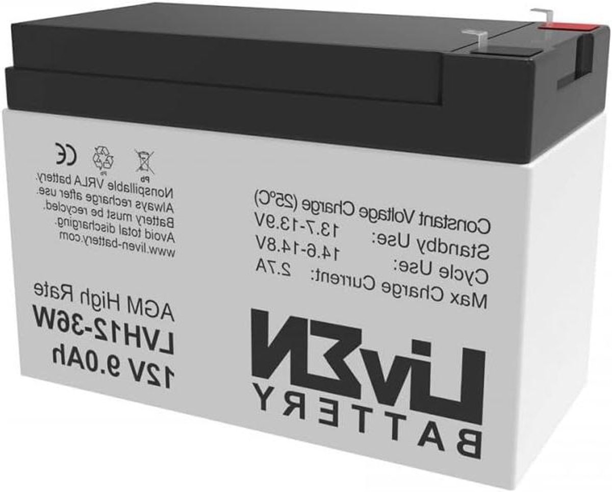 AGM Batterij - Oplaadbare Accu - Noodstroom Toepassingen - Onderhoudsvrij Ontwerp - 12V 9Ah - Grijs