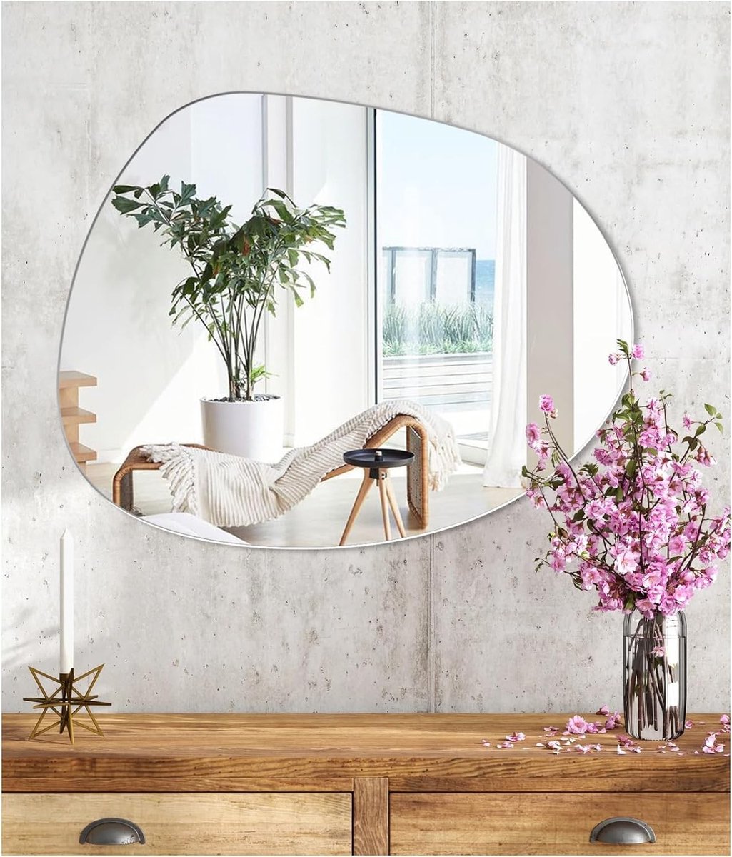 Zelfklevende onregelmatige HD glazen wandspiegel voor make-up, badkamerdecoratie, gang en woonkamer