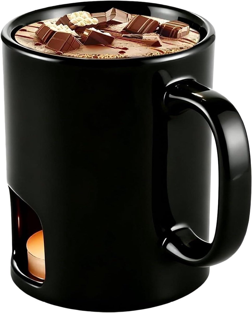 Fondue Mok - Smeltbeker - Desserts Delen - Kaars Verwarmer - 300 ml - Zwart